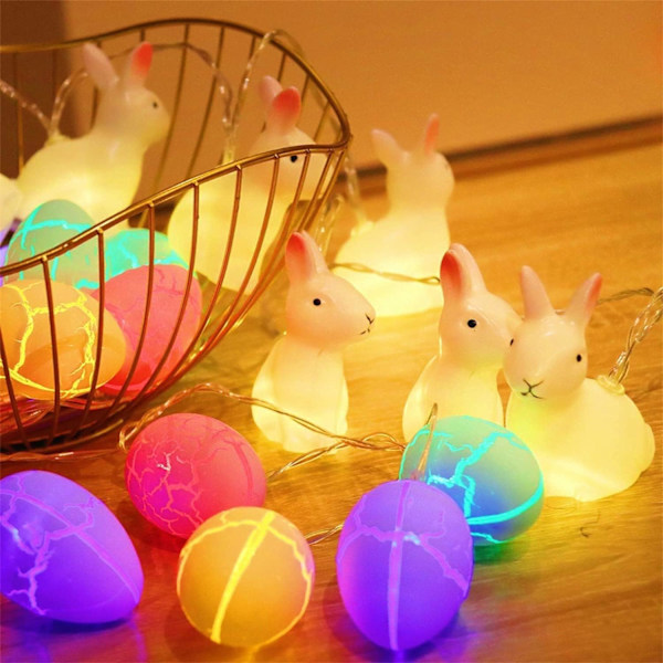 Pääsiäisen munavalojen koristeet, 10 jalkaa 20 LED-valoa, murtumia munia, kani, paristokäyttöinen valonauha sisä- ja ulkokäyttöön puuhun pääsiäisjuhliin