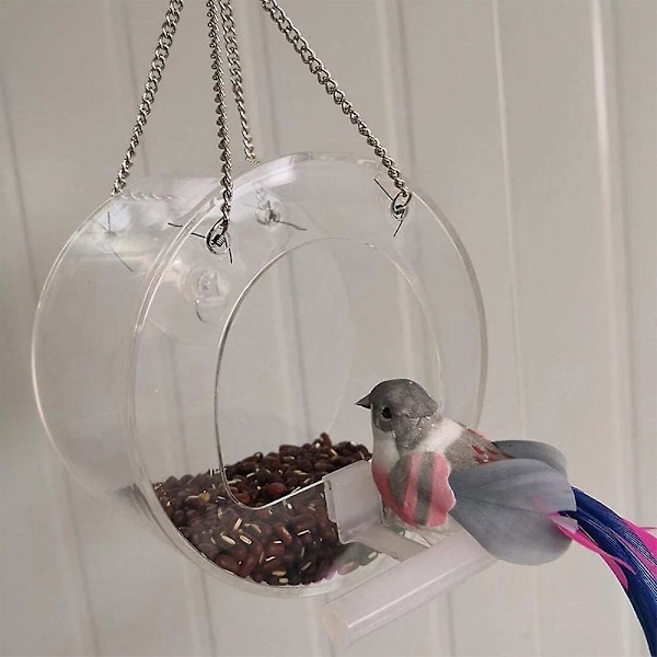 Fuglefoder Rund Akryl Transparent Vindue Fuglefoder Bakke Fugle Hus Kæledyr Feeder Sugning Kop Installation Hus