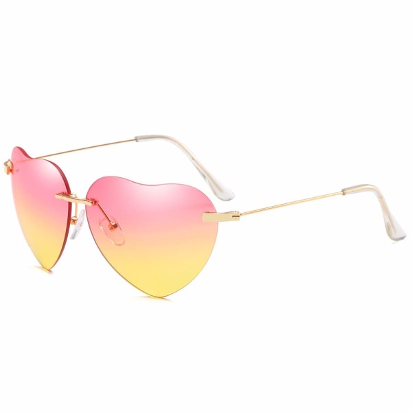 Solglasögon för kvinnor, hjärtformade solglasögon, rosa och gula
