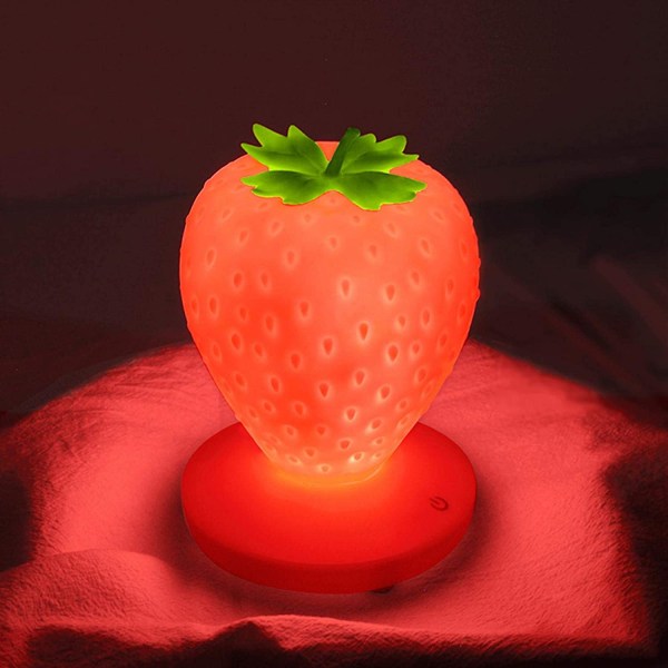 Strawberry Night Light, Söt Silikon Barn Nattlampa Barnkammare LED Nattlampa, Sänglampa USB Uppladdningsbar, 3 lägen Touch Control (röd)