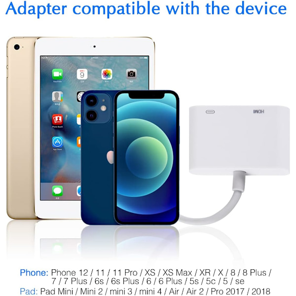 Lightning till HDMI-adapter 【Apple MFi-certifierad】, iPhone HDMI-adapter 1080P HD Digital AV-adapter HDMI-kabelkonverter för iPhone till TV iPad Synkroniseringsskärm