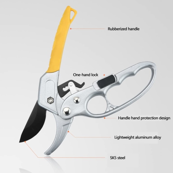 Trädgårdssax, beskärningsverktyg, trädgårdssax i rostfritt stål, rostfria blad, trädgårdsverktyg lämpliga för beskärning av trädgårdar