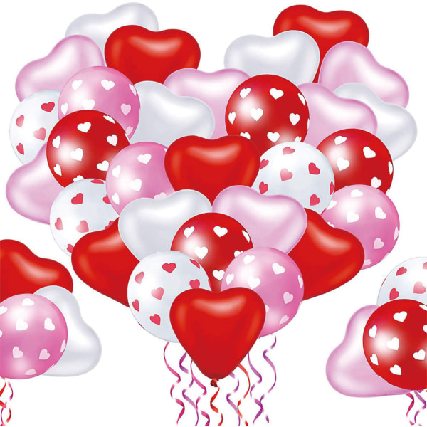 90-pak hjerteballoner dekorationssæt 6-stil hjerteformede latexballoner Hjertetrykte Valentinsballoner