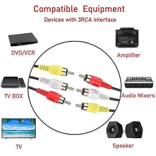 Audio Video RCA-kabel 3RCA til 3RCA Komposit AV-kabel til Set-Top Box Højttaler