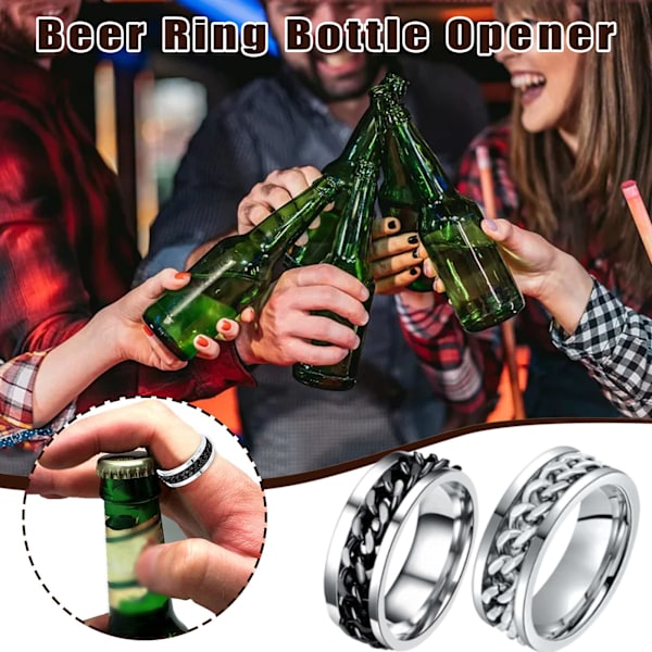 Rotation Chain Promise Rings for Women Men - Premium Alloy Chains Multi-Function Beer Bottle Ring Jewelry Gift Accessory Size 9 (silver) silver