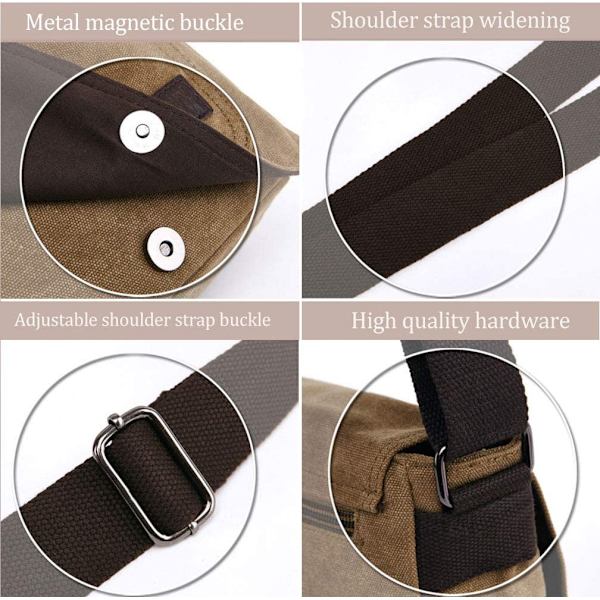 Retro Herr Canvas Liten Portfölj Casual Cross Body Messenger Axelväska Vardaglig Väska Laptop Väska, brun coffee