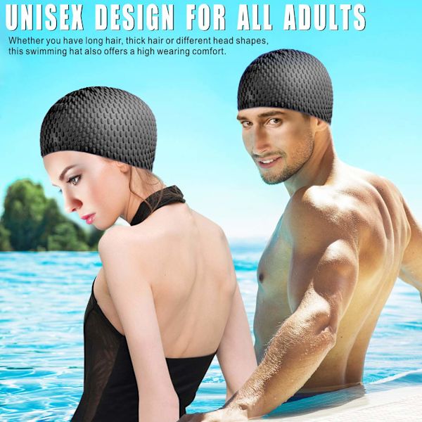Svømmehætter, Silikonesvømmehætte Anti-Slip til Unisex Voksne, Sort