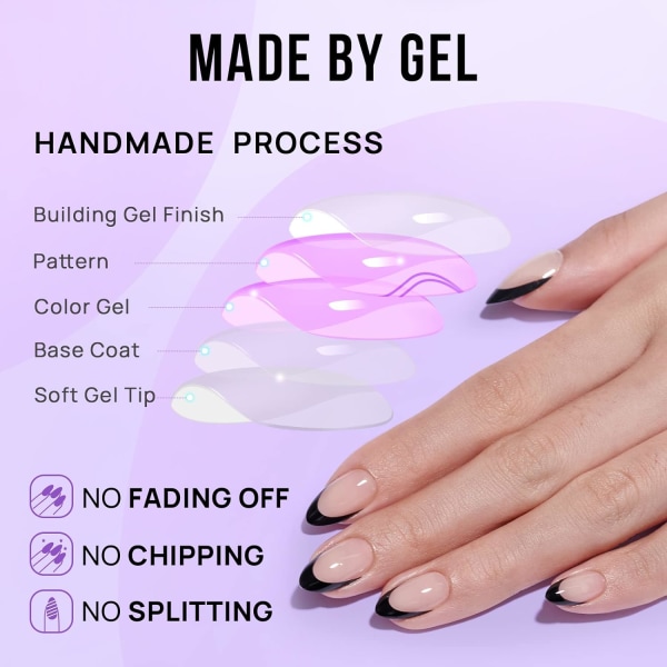 Short False Nails with Glue, 24 Pcs Almond Soft Gel Press on Nails, Reusable Semi Transparent Fake Nails for Women