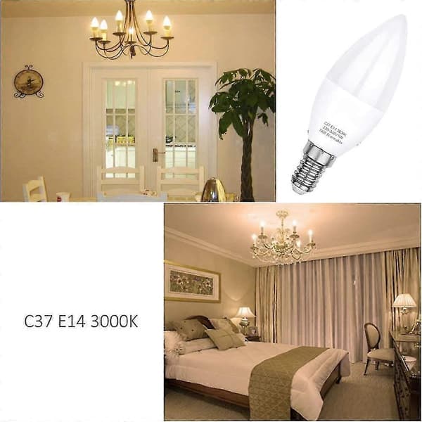 Led-lamppu E14, lämmin valkoinen 3000k, C37 Led 5w, valokeila 120, 6 kpl