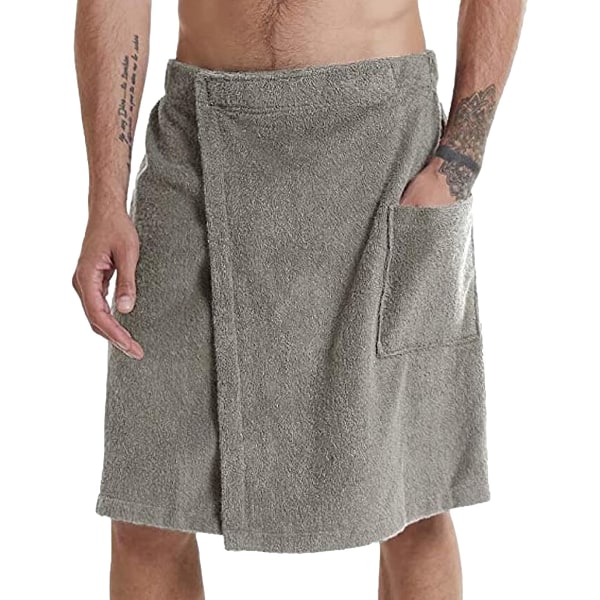 Justerbar badehåndklædeindpakning til mænd - Bærbar håndklædenederdel med lomme til motionsrum, brusebad Sauna Spa & Beach Cover Ups Grå M