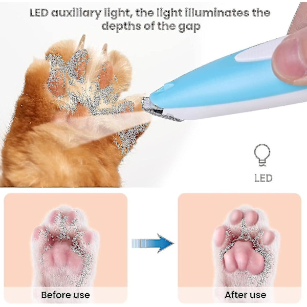Tyst Hundtass Trimmer Med LED-Lampa Och Kattlampa - Husdjurshårstrimmer - Tass Trimmer För Trimning