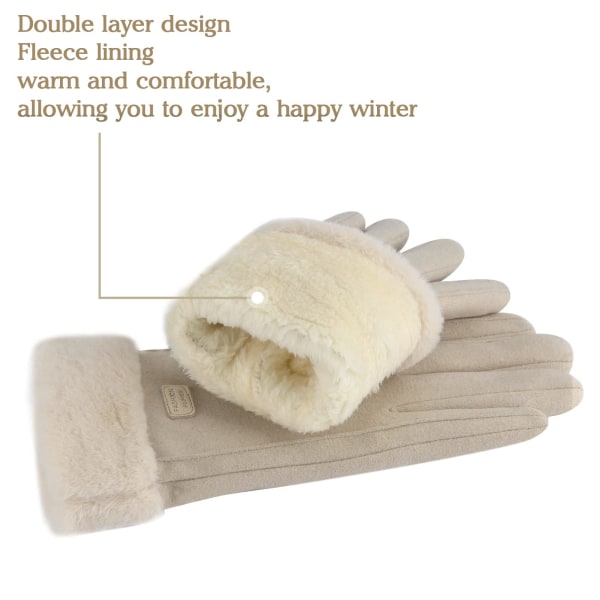 Dame vinter varme touchscreen hansker med fleece foret strikkede vinterhansker for kaldt vær beige