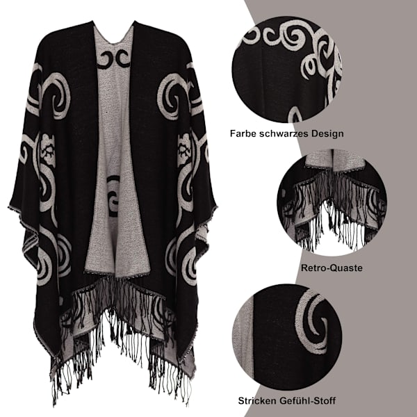 Poncho-sjal för kvinnor, vinterkofta, överdimensionerad cape, elegant poncho för kvinnor, kappa, varm present till mamma