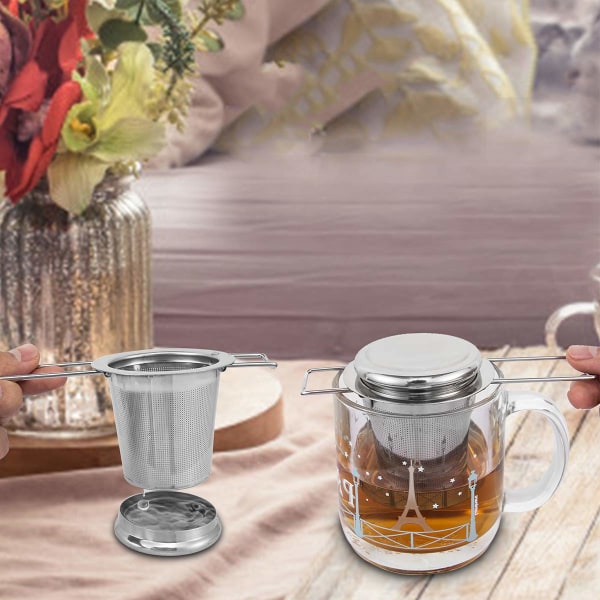 Te-infuser, 304 rustfri stål te-si med låg og foldbart håndtag, tefilter til tekander Kopper Krus til brygning af løsblade, 1 pakke