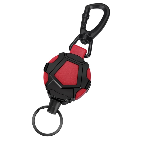 Infällbar nyckelring, kraftigt utdragbar nyckelring, utdragbar utdragbar nyckelring med ståltråd utdragbar ID-bricka (svart röd)