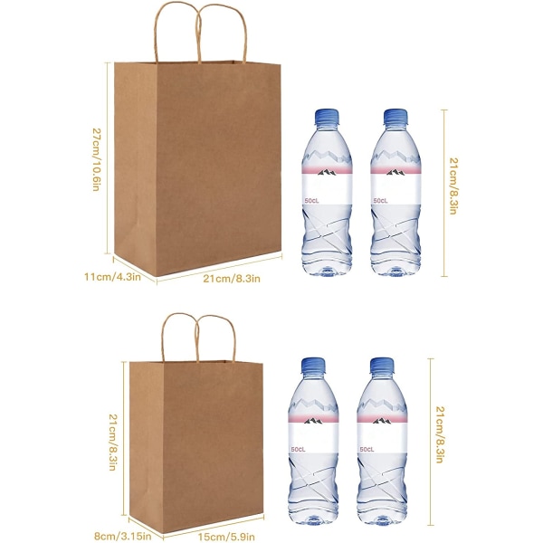 25 stk. Papirsposer, Kraftposer, 27x21x11cm Brun