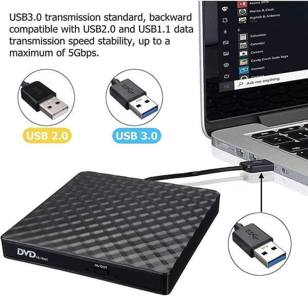 Ekstern CD DVD-stasjon USB 3.0, Ekstern CD DVD-brenner CD/DVD/-RW/ROM Overføring til Stor
