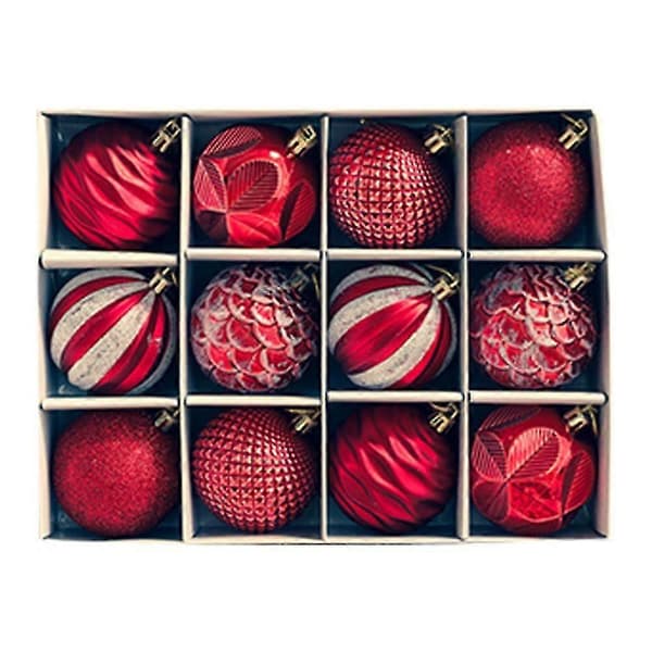 12 stk. Julekule Juletre Anheng Dekor Shatterproof Julepynt Sett red