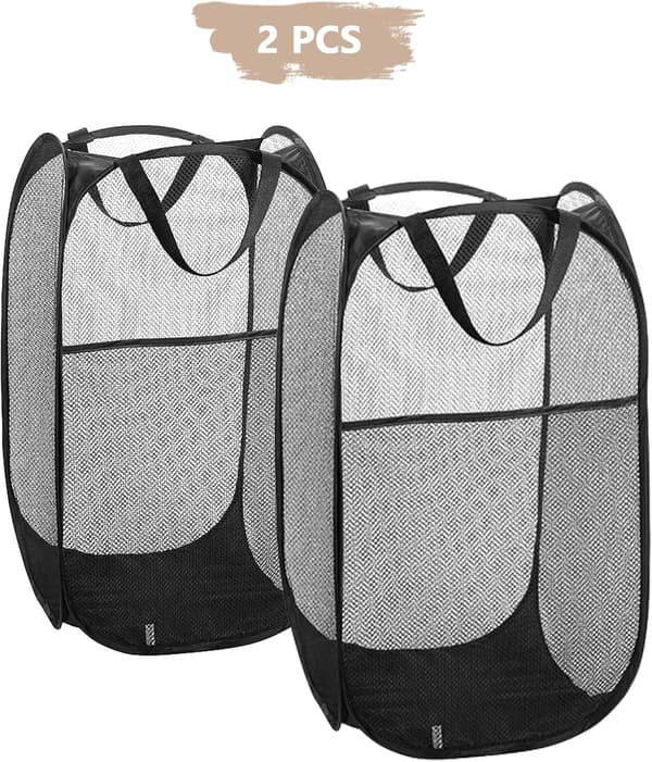 Vikbar Tvättkorg i Mesh (2-pack), Perfekt för Badrum (Svart)