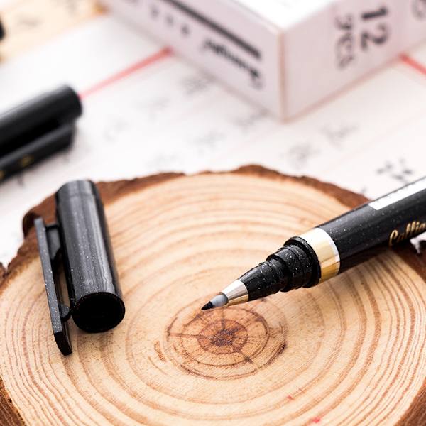 Kalligrafipennor, 6 st kalligrafipennset för bokstäver, svart penselpenna för handbokstäver (4 storlekar)
