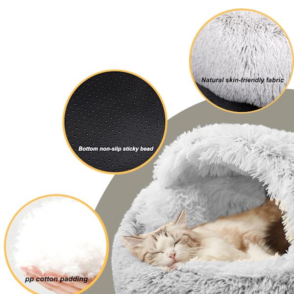 Lugnande kattbädd, Donut Cuddler Nest Varm Mjuk Plysch Hund Katt Kudde med Mysig Svamps Halkskyddad Botten för Små Medelstora Husdjur Snooze Sovande Inomhus grey