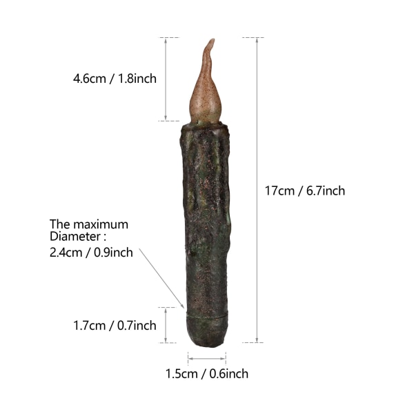 6X ægte voks søjleformet spids stearinlys primitive dryp stearinlys flammefri flimrende LED-lys dyppet batteridrevet Halloween bryllupsfest green