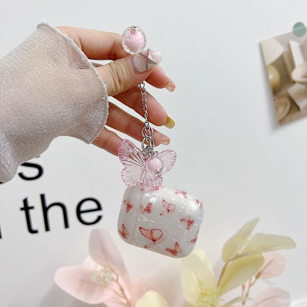 Kompatibel med AirPods 1&2 Fodral för Kvinnor Flickor, Sött Rosa Fjäril Skal Design Mjuk TPU Fodral med Nyckelring Anti-damm Stöttålig Skyddande Skal