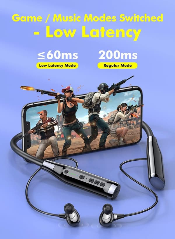 Bluetooth-hörlurar med nackband, HD-stereoljud med 100 timmars speltid
