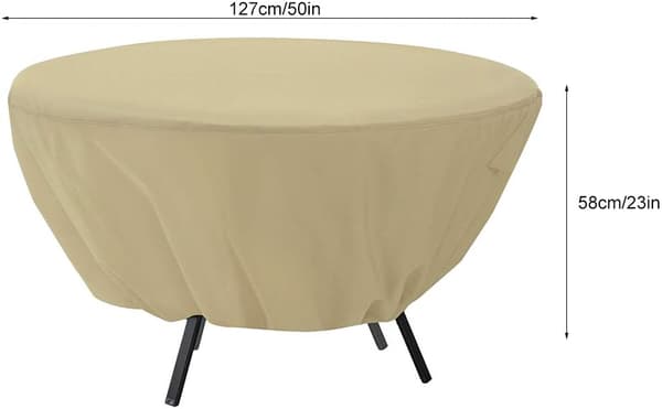 Pyöreä puutarhapöydän suojus, vedenpitävä, pölytiivis, ulkopöydän suojus (Beige, 127 x 58 cm)