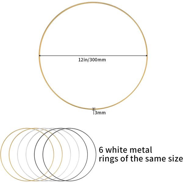 6 st blomsterkransar, DIY-hantverksring, 30 cm guld silver svart