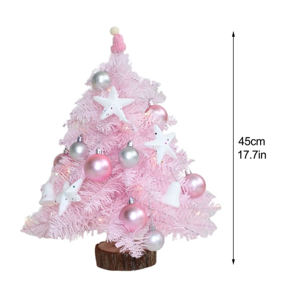 Bordjuletre, minirosa juletre Lite kunstig juletre med LED-lys og glitterkuler julefuru til juledekorasjon, 45 cm