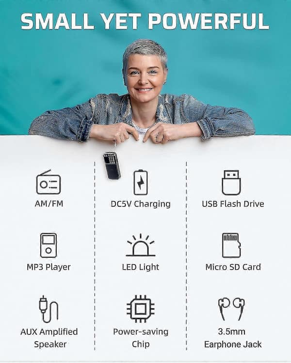 Bærbar Bluetooth-radio med LED-lommelykt, oppladbart batteri