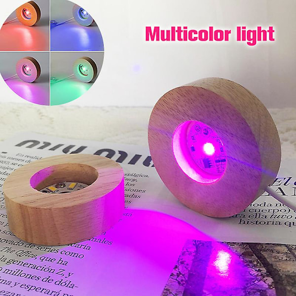 Tre LED Lys Display Base Krystall Glass Resin Kunst Ornament Tre Nattlampe Multicolor light(Round)