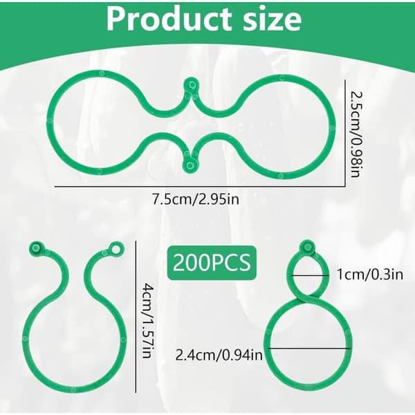 200-pack återanvändbara trädgårdsklämmor för klätterväxter – Slitstark plast – Mått 4 x 2,7 cm – Enkel installation
