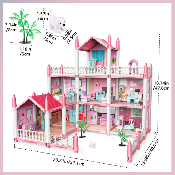 Miniatyr dockhus, Kids Pink Grand Three Story Castle