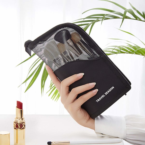 Makeup børste taske halv klar stående lynlås pung (sort)