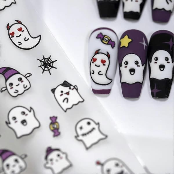 Halloween 5D Selvklæbende Negle Stickers - Sød Spøgelse
