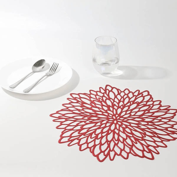 6-pack röda metalliska runda bordstabletter Blad matbordsdekor