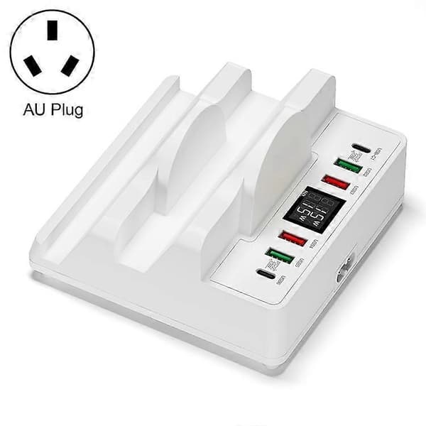 F6 Multifunktionel Dobbelt Trådløs Oplader med Telefonholder & Strømdisplay, AU Stik