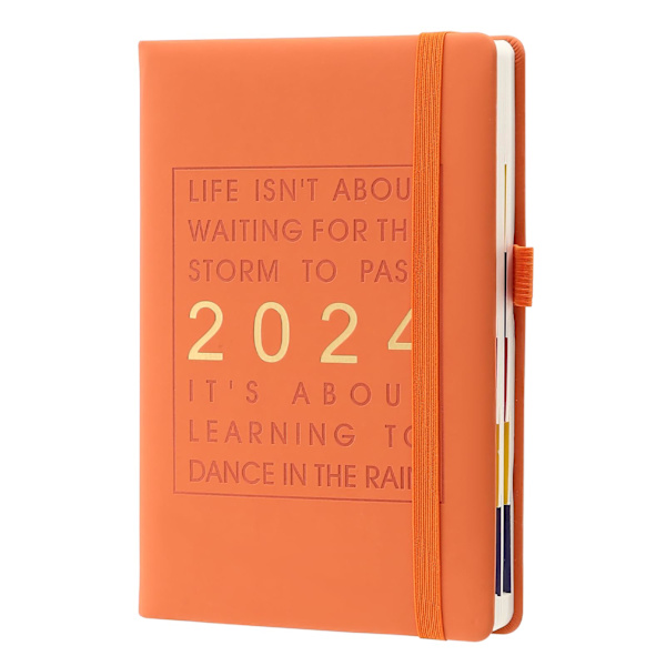 2024 Dagsplanerare A5, Vecko- och månadsplanerare Tjockt papper, Årlig agenda Vecka för vecka Dagbok från jan-dec 2024 (A5, Orange)