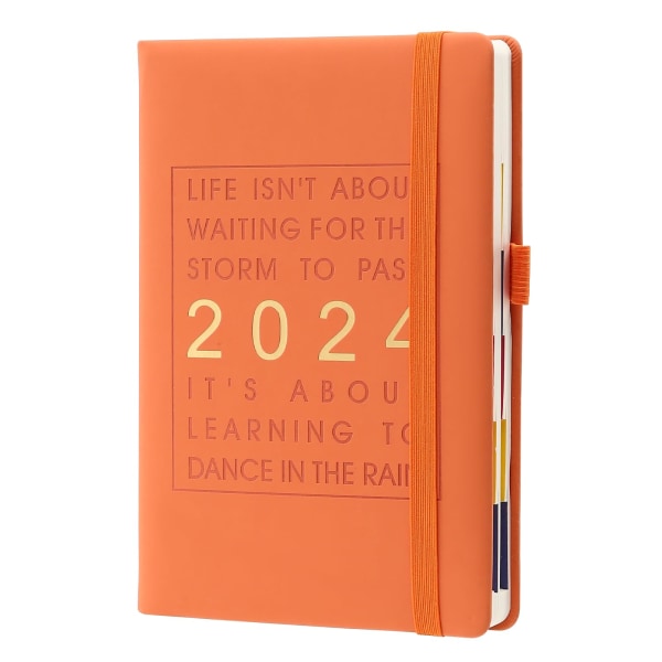 2024 päiväkirjasuunnittelija A5, viikko- ja kuukausisuunnittelija paksu paperi, vuosiohjelma Viikko päiväkirjan katseluun tammi-joulukuu 2024 (A5, oranssi)