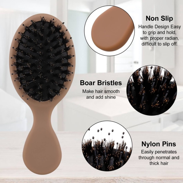 2 pakker Mini Boar Bristle-hårbørste, detangle hårbørste kvinner, vått hårbørste.