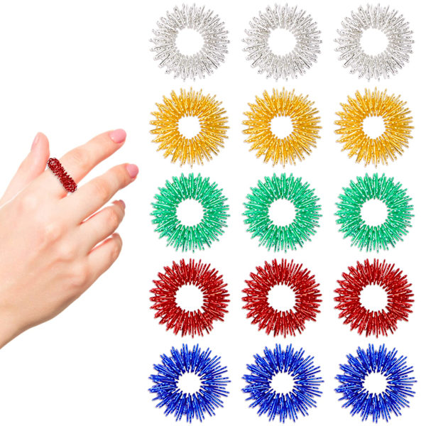 15 stk akupressurringer, sensoriske ringer, for stressavlastning