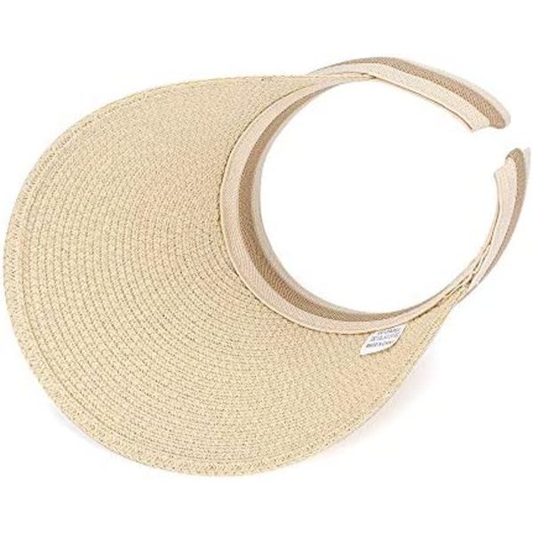 Kvinnor Stor Brätte Strand Halm Golf Solhatt Sommarkeps (Beige)