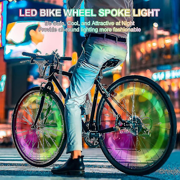 4 stk. Cykelhjul Lys Farverige + Blå, Cykel Led Hjul Lys Med 3 Blinkende Tilstande, Vandafvisende Led Lampe Neon Dæk Eger Lys blue+color