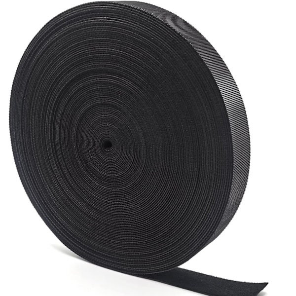 Genanvendelige nylon kabelbindere 15m x 20mm, rulle med sorte kraftige selvklæbende kabelbindere, kabelstyringsstropper, strips til hjem og kontor