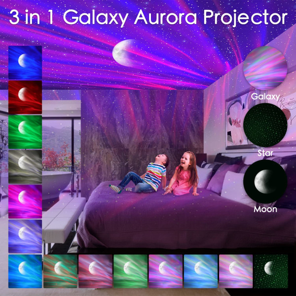 3 i 1 Aurora Galaxy Projektor, Nattlys