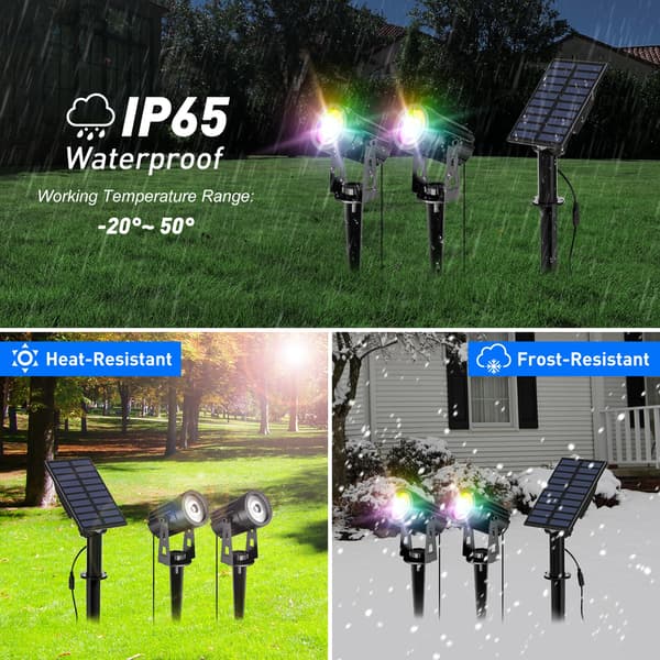 Fargesolarcellelampe 2 I 1 Solcellelys Utendørs Hage Solcelle Spotlight Utendørs 2 Lysmoduser Vanntett IP65, 3 Meter Kabel, Solcelle Utendørsbelysning