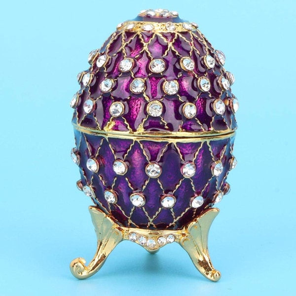 Emaljerad Faberge påskägg smyckeskrin, vintage rysk stil emaljerad organizer Prydnadsförpackning Unik present (lila)