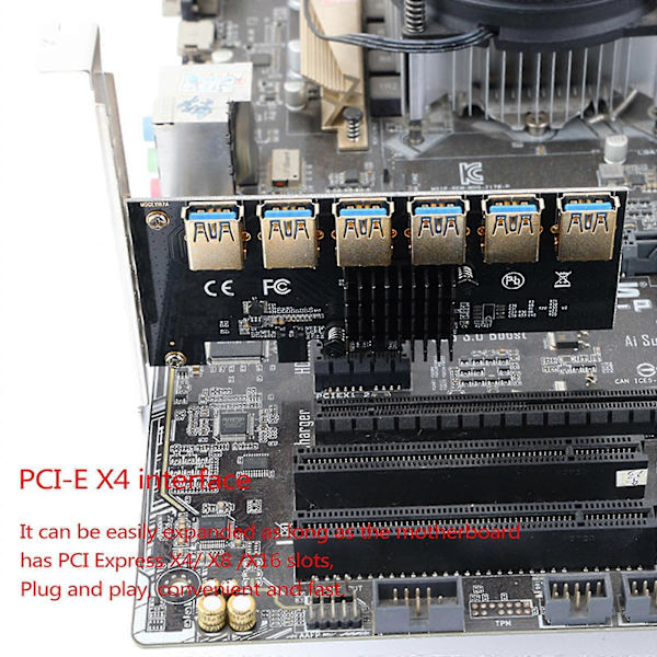 PCI-E Mining Riser Card Pcie Pci-Express 1x Til 16x Adapter 6x Usb3.0 Multiplikator